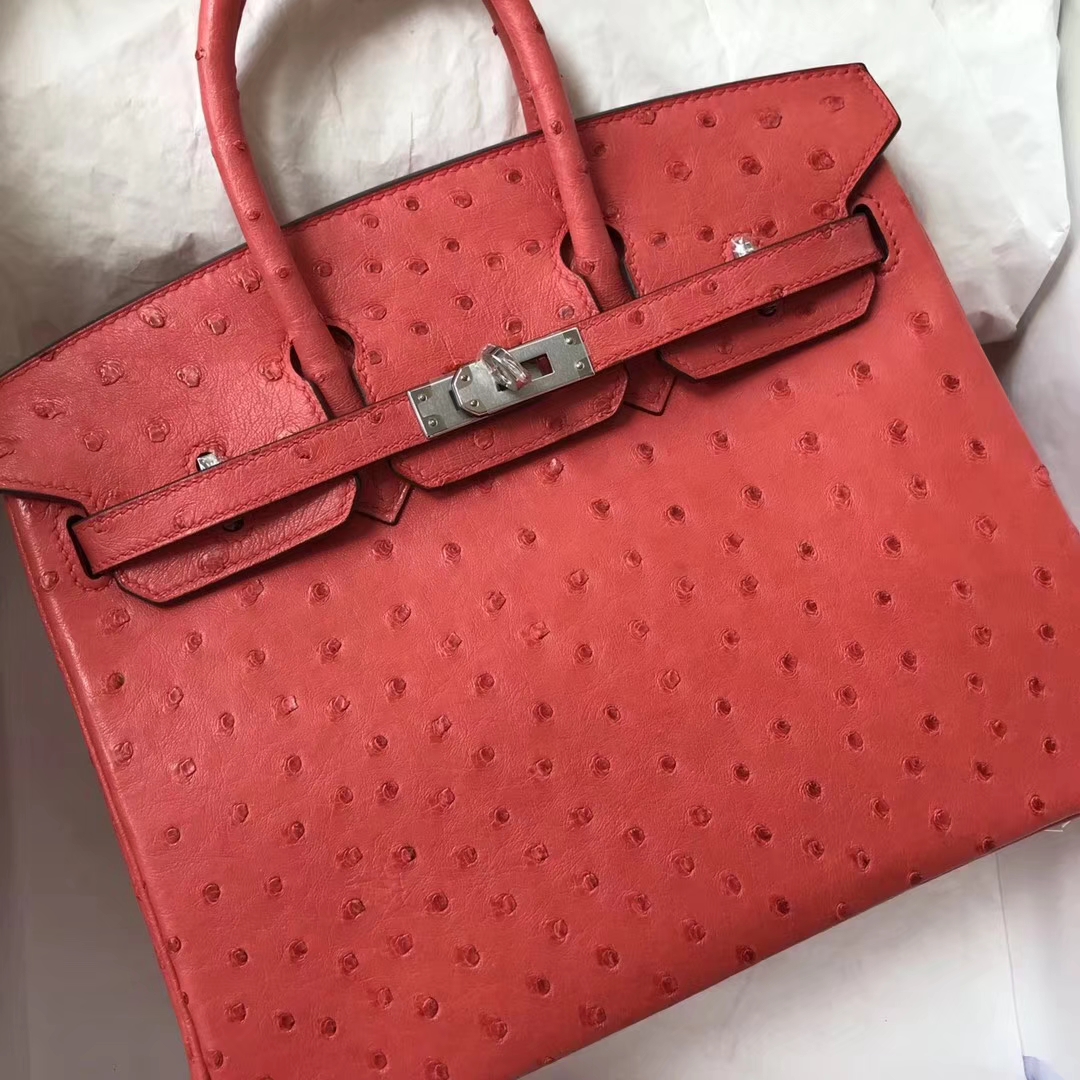 Hermès(爱马仕)Birkin ostrich kk鸵鸟 A5杜鹃红 顶级工艺 蜡线全手工 银扣 25cm-拉尔森鳄鱼皮具定制 - 爱马仕包包官网 Hermès(爱马仕)Birkin ostrich kk鸵鸟 A5杜鹃红 顶级工艺 蜡线全手工 银扣 25cm