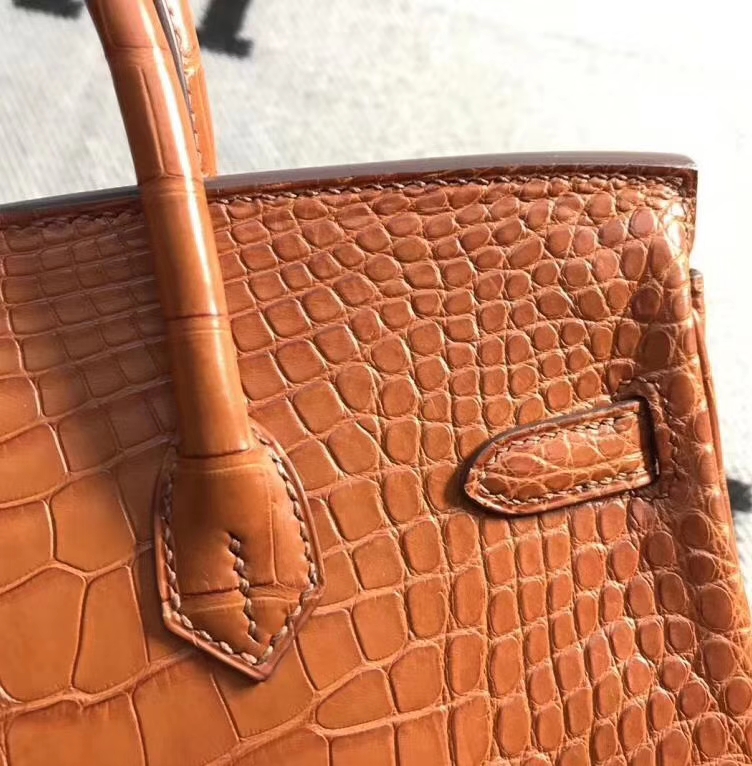 Hermès（爱马仕）Birkin铂金包 深橙色 雾面美洲鳄鱼方块 25cm 现货