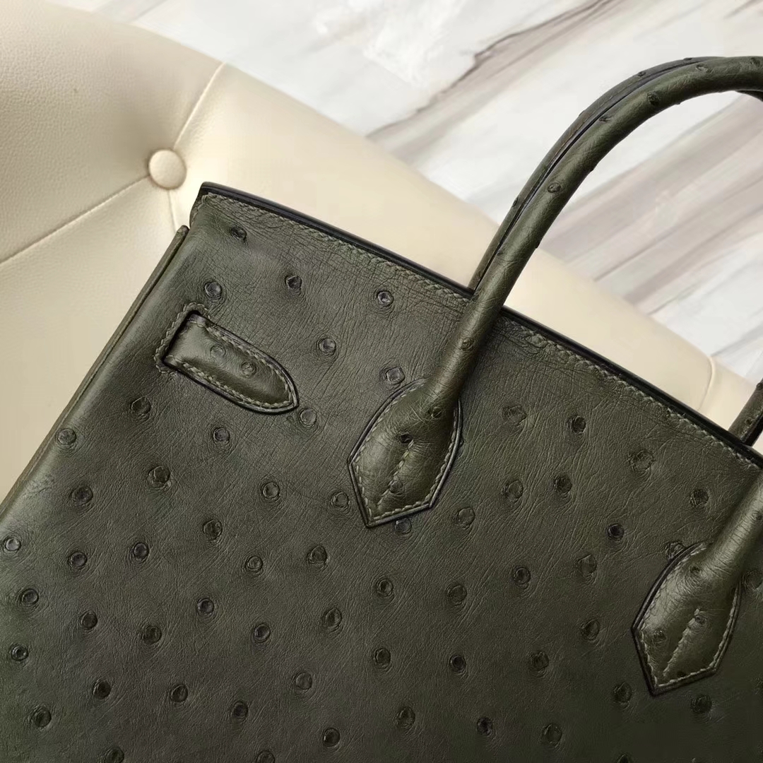 Hermès（爱马仕）Birkin kk鸵鸟 v6丛林绿 顶级工艺 蜡线全手工 银扣 30cm
