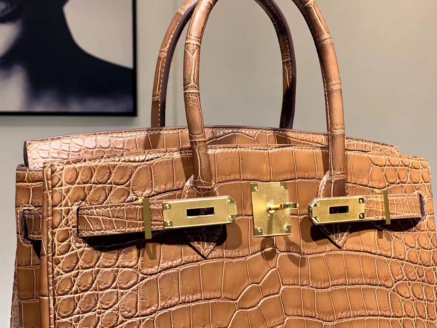 Hermès（爱马仕）Brikin铂金包 鳄鱼皮 焦糖色 30cm 现货