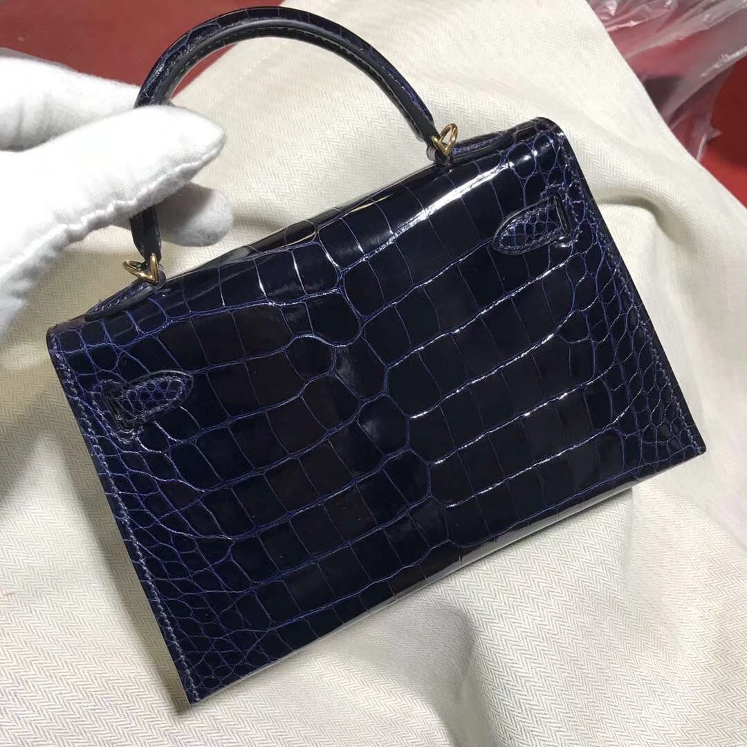 Hermès（爱马仕）Minikelly ll Alligator shiny 亮面鳄鱼 7K 宝石蓝 Blue saphir 金扣