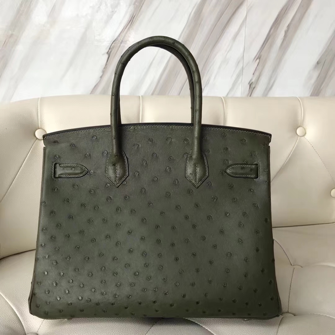 Hermès（爱马仕）Birkin kk鸵鸟 v6丛林绿 顶级工艺 蜡线全手工 银扣 30cm