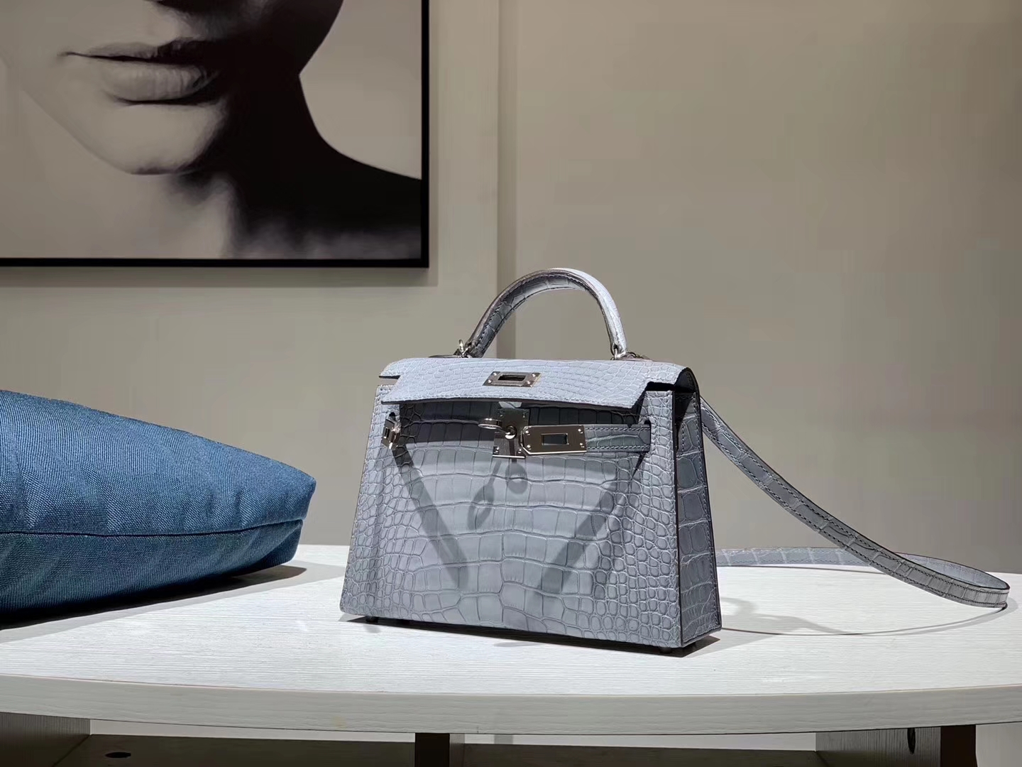 Hermès（爱马仕）mini kelly二代 鳄鱼皮 亚麻兰 现货