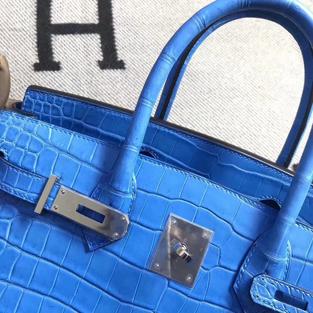 Hermès（爱马仕）Birkin 铂金包 野生雾面湾鰐 7W 伊兹密尔蓝 专柜品质 30cm 现货