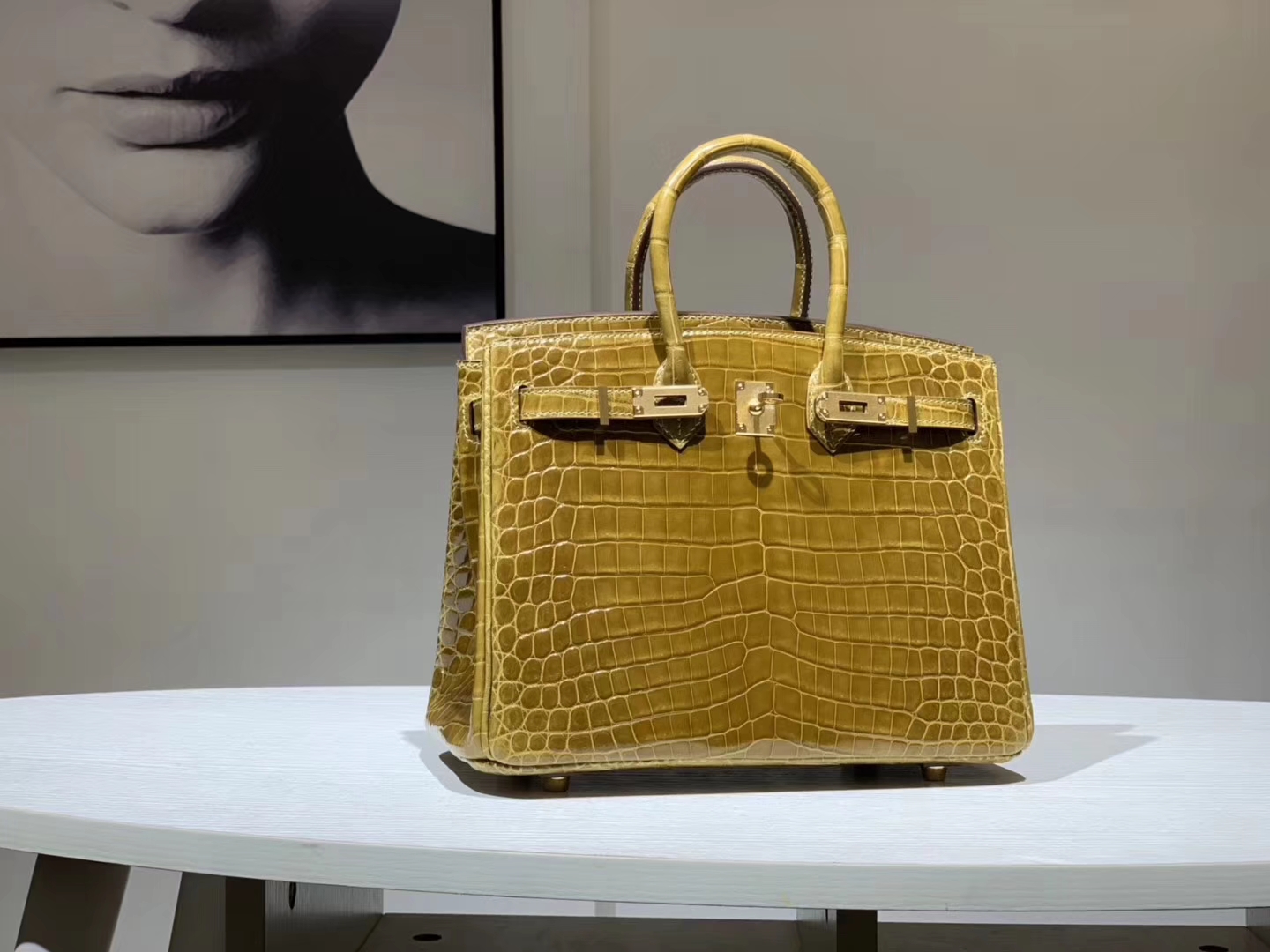 Hermès（爱马仕）Brikin铂金包 鳄鱼皮 焦糖杏色 25cm