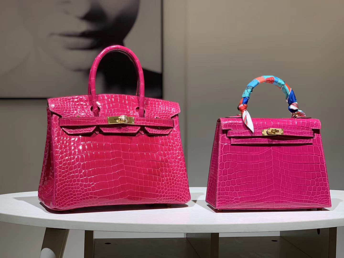 Hermès（爱马仕）Brikin铂金包 鳄鱼皮 玫红色 30cm 现货