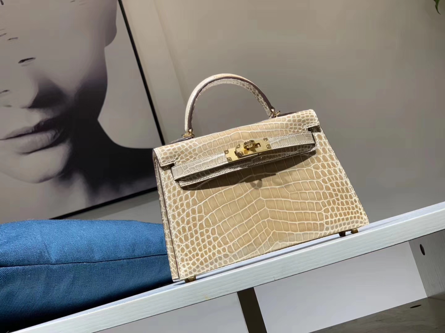 Hermès（爱马仕）mini kelly二代 鳄鱼皮 杏色 湖泊黄 黑色 现货