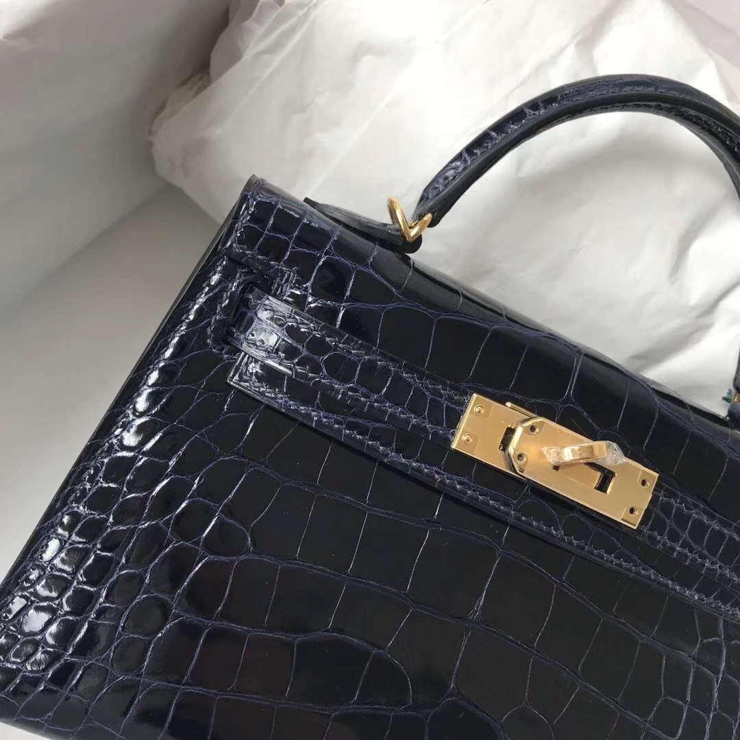 Hermès(爱马仕)Minikelly ll Alligator shiny 亮面鳄鱼 7K 宝石蓝 Blue saphir 金扣-拉尔森鳄鱼皮具定制 - 爱马仕包包官网 Hermès(爱马仕)Minikelly ll Alligator shiny 亮面鳄鱼 7K 宝石蓝 Blue saphir 金扣