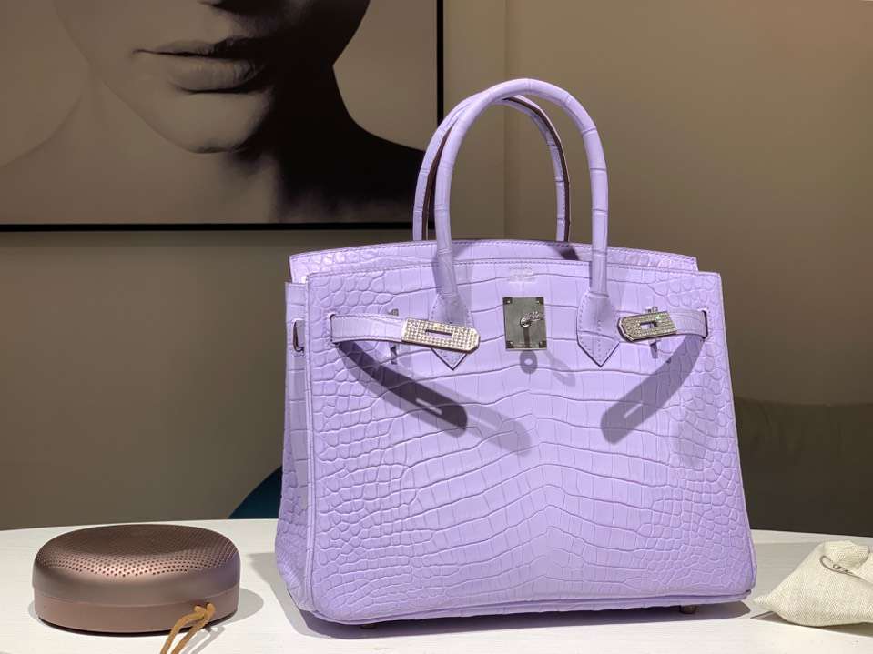 Hermès（爱马仕）Birkin 铂金包 香芋紫 带钻银扣 鳄鱼皮 纯手工 25cm