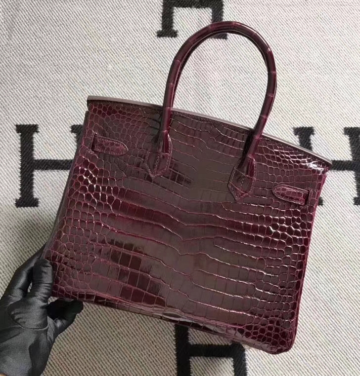 Hermès（爱马仕）Birkin 铂金包 野生湾鳄 酒红色极品 30cm 现货