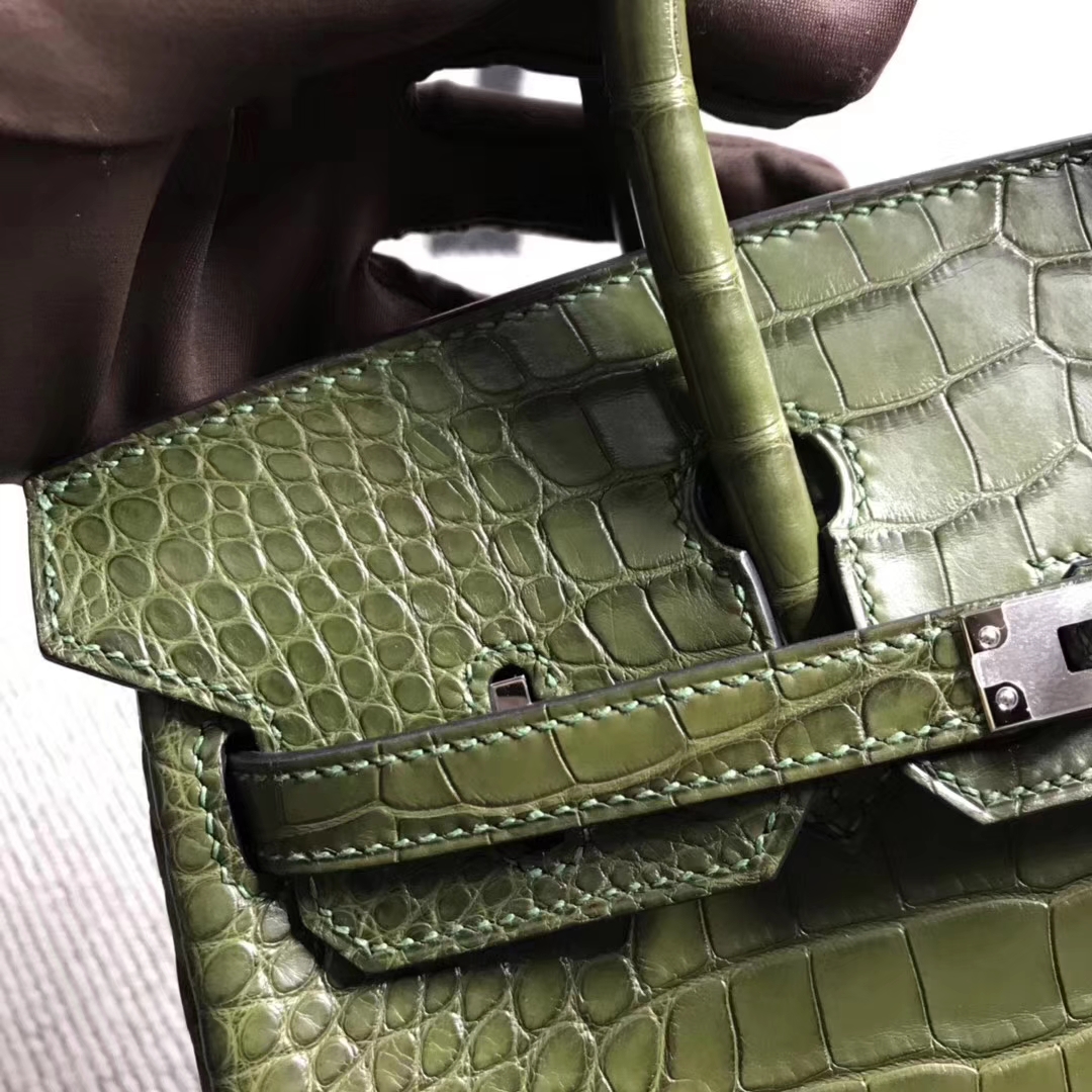 Hermès（爱马仕）Birkin 铂金包 雾面美洲鳄鱼方块 森林绿 完美品质 25cm 现货