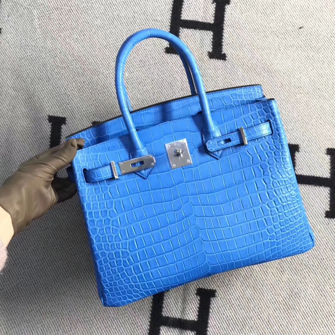 Hermès（爱马仕）Birkin 铂金包 野生雾面湾鰐 7W 伊兹密尔蓝 专柜品质 30cm 现货