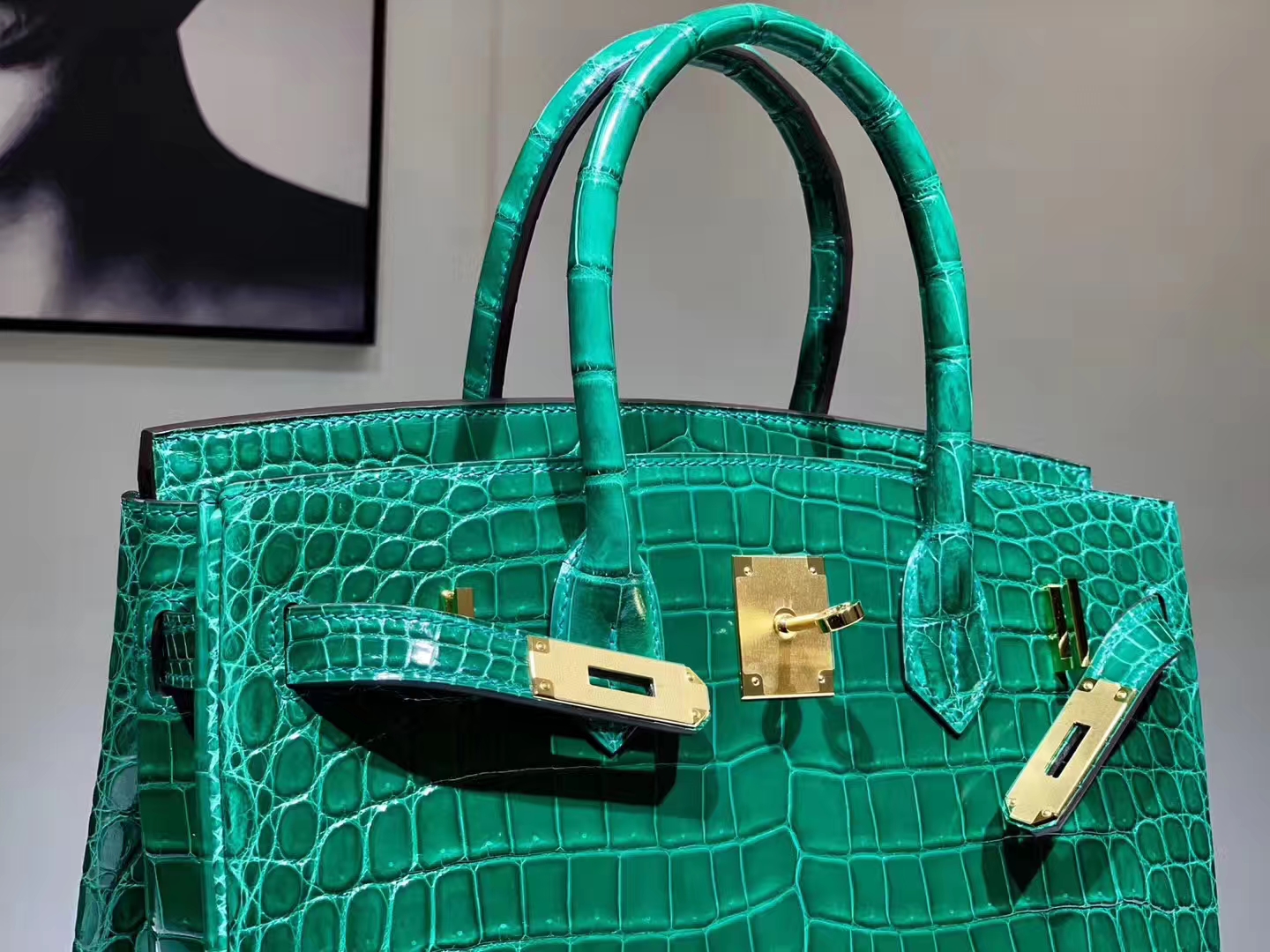 Hermès（爱马仕）Birkin 铂金包 鳄鱼皮 翡翠绿 25cm 金扣 现货