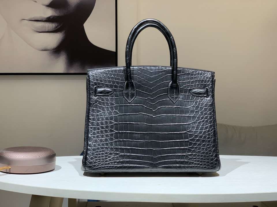Hermès（爱马仕）Birkin 铂金包 鳄鱼皮 纯手工蜡线 黑色 银扣 全套专柜包装