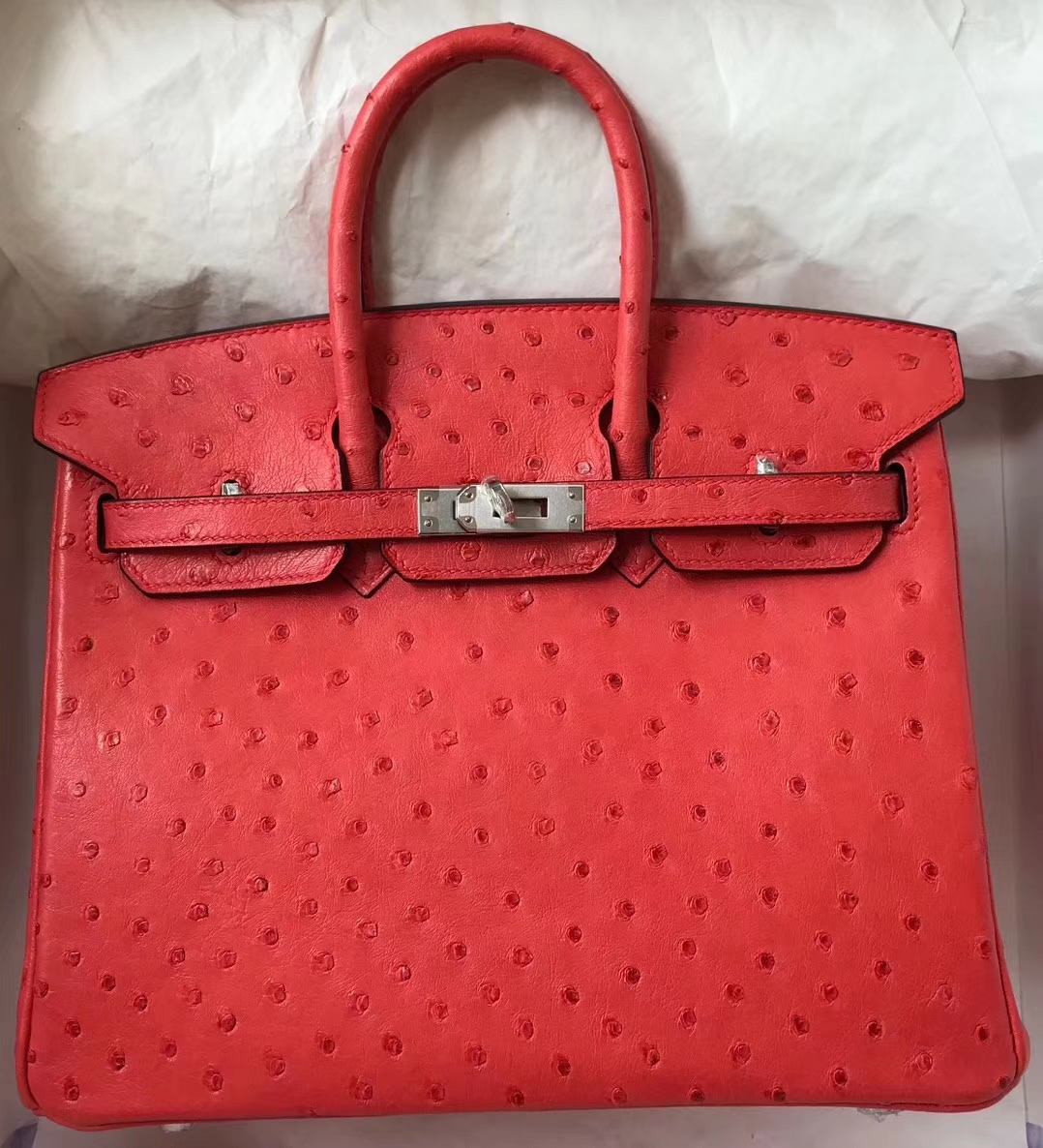 Hermès（爱马仕）Birkin ostrich kk鸵鸟 A5杜鹃红 顶级工艺 蜡线全手工 银扣 25cm