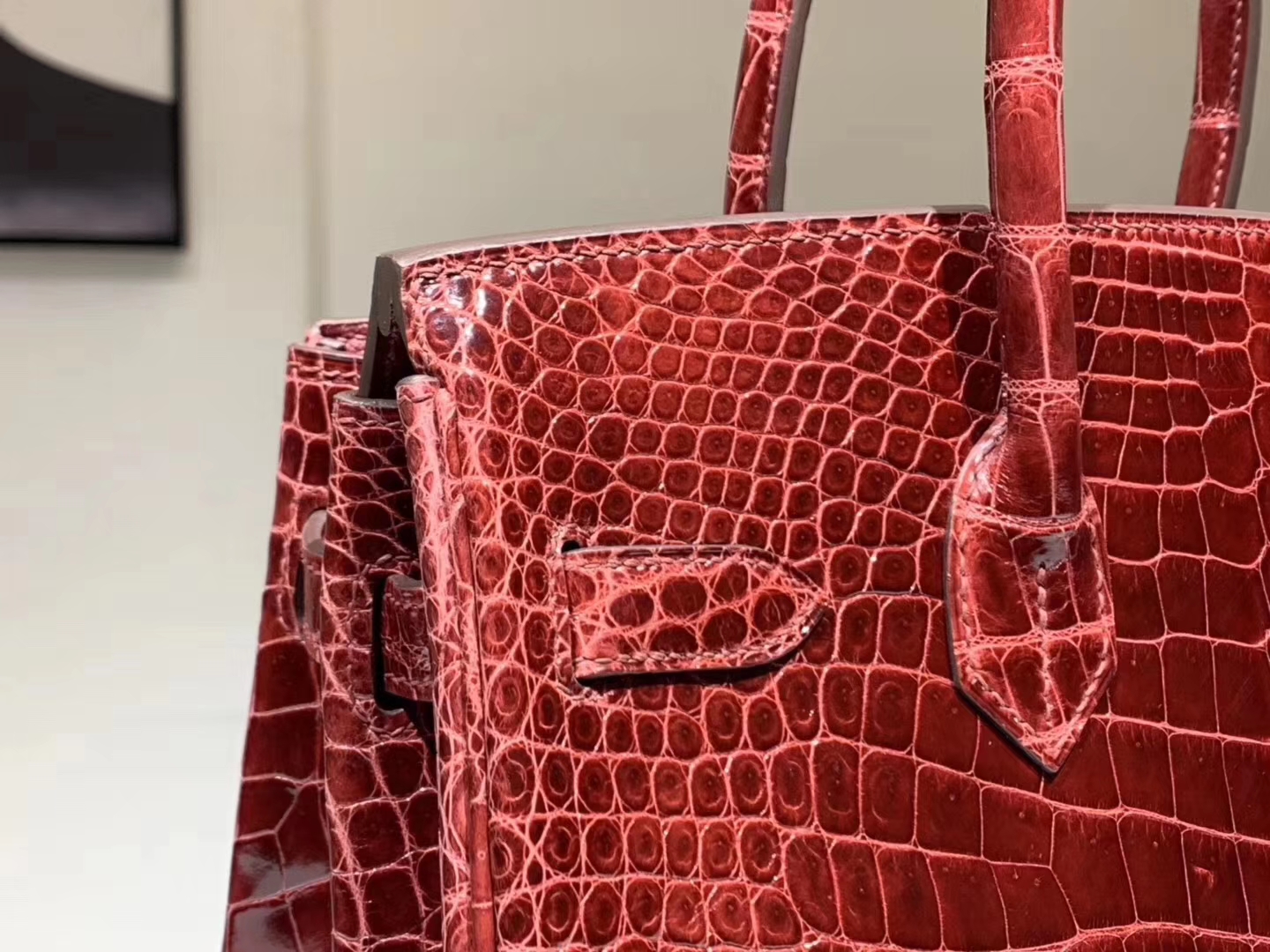 Hermès（爱马仕）Brikin铂金包 鳄鱼皮 波尔多酒红 30cm