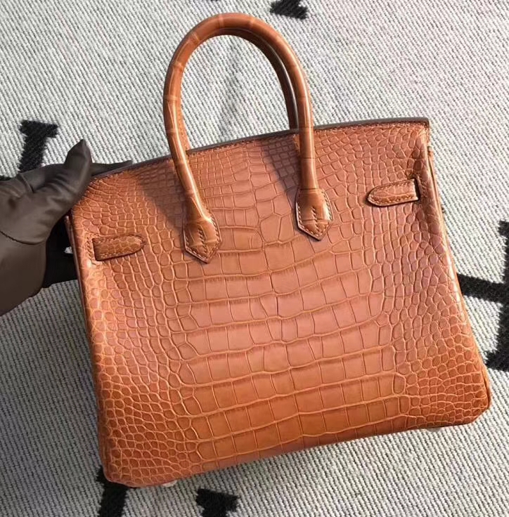 Hermès（爱马仕）Birkin铂金包 深橙色 雾面美洲鳄鱼方块 25cm 现货