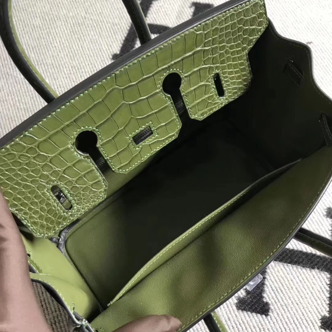 Hermès（爱马仕）Birkin 铂金包 雾面美洲鳄鱼方块 森林绿 完美品质 25cm 现货