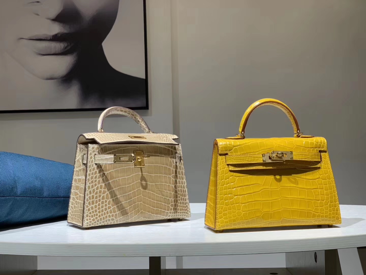 Hermès（爱马仕）mini kelly二代 鳄鱼皮 杏色 湖泊黄 黑色 现货
