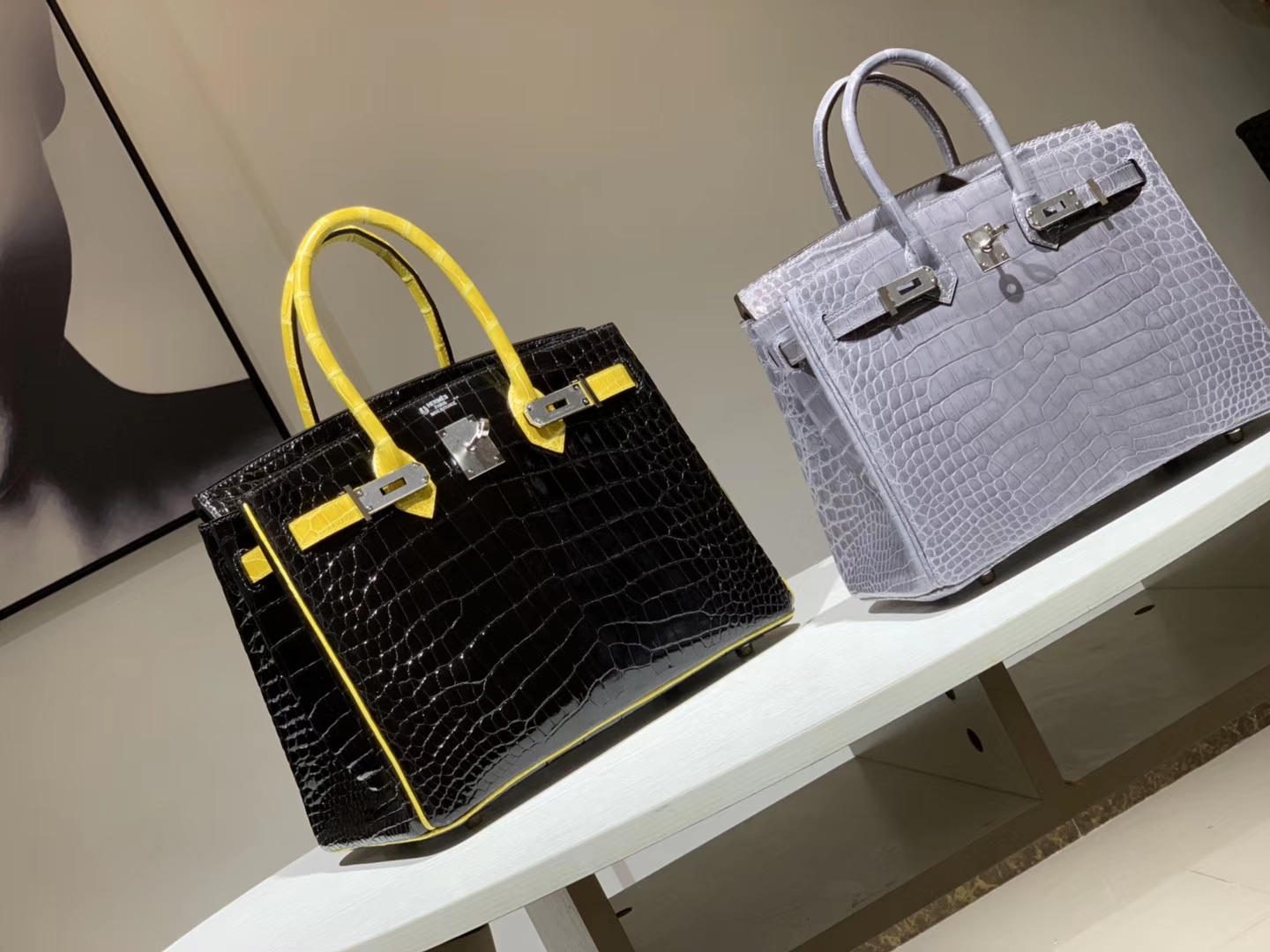 Hermès（爱马仕）Brikin铂金包 鳄鱼皮 柠檬黄配黑色 30cm
