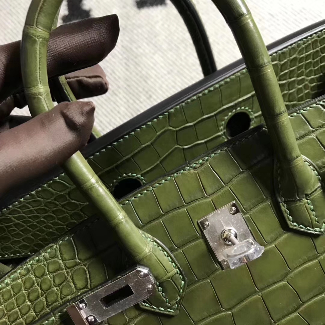 Hermès（爱马仕）Birkin 铂金包 雾面美洲鳄鱼方块 森林绿 完美品质 25cm 现货