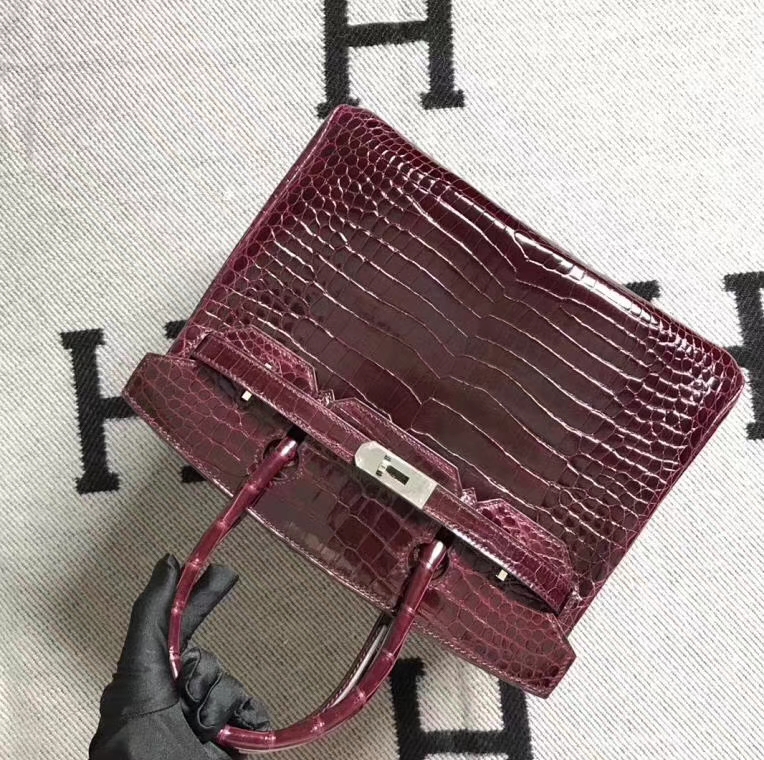 Hermès（爱马仕）Birkin 铂金包 野生湾鳄 酒红色极品 30cm 现货