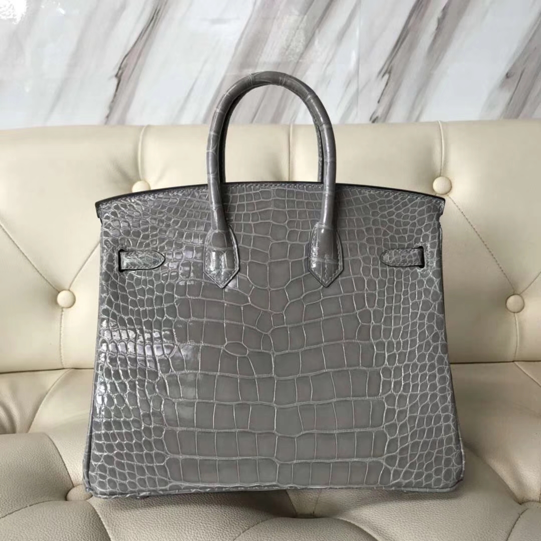 Hermès（爱马仕）Birkin Crocodile shiny 亮面鳄鱼 8U 冰川灰 银扣 顶级手缝 25cm