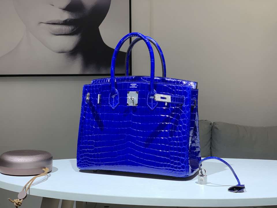 Hermès（爱马仕）Birkin 铂金包 鳄鱼皮 纯手工 电光蓝 银扣 全套专柜包装