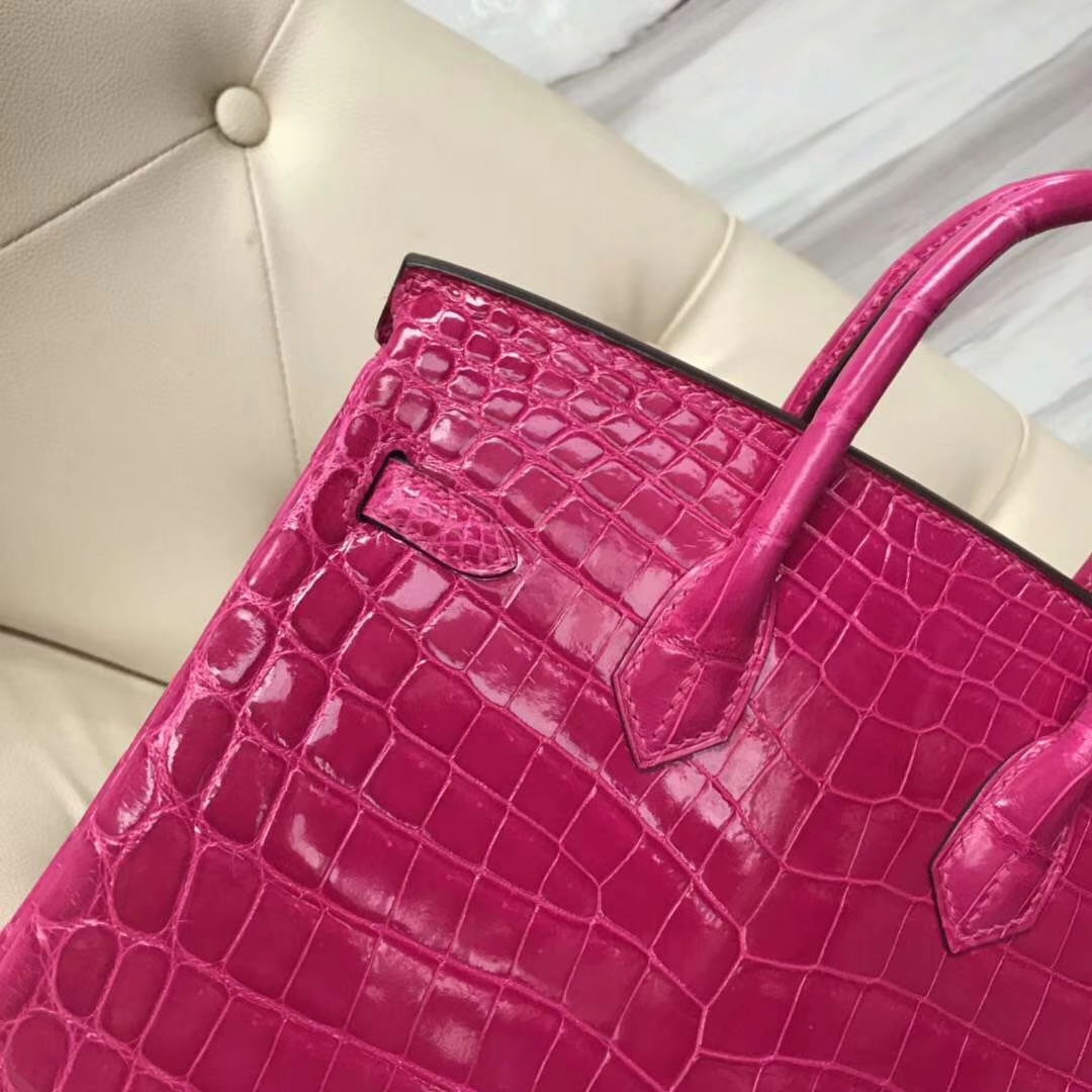 Hermès（爱马仕）Birkin Crocodile shiny 亮面鳄鱼  J5 天方夜谭粉紫 金扣 现货 25cm