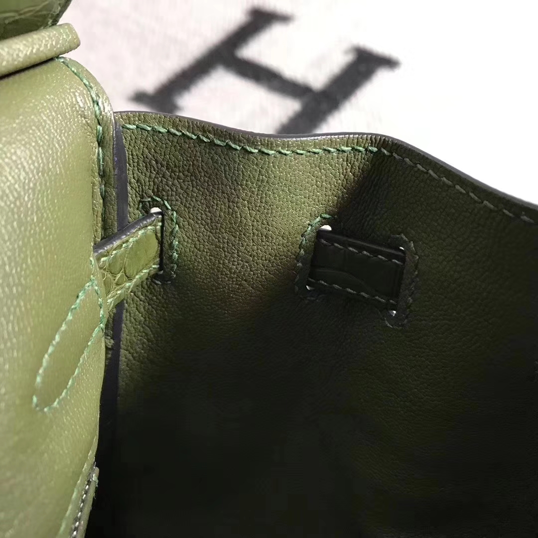 Hermès（爱马仕）Birkin 铂金包 雾面美洲鳄鱼方块 森林绿 完美品质 25cm 现货