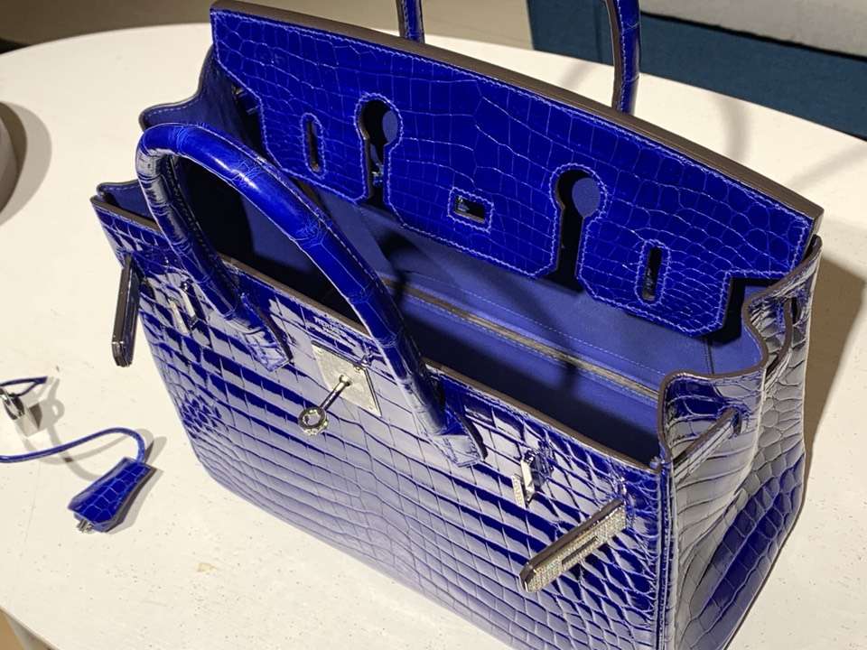 Hermès（爱马仕）Birkin 铂金包 鳄鱼皮 纯手工 电光蓝 银扣 全套专柜包装