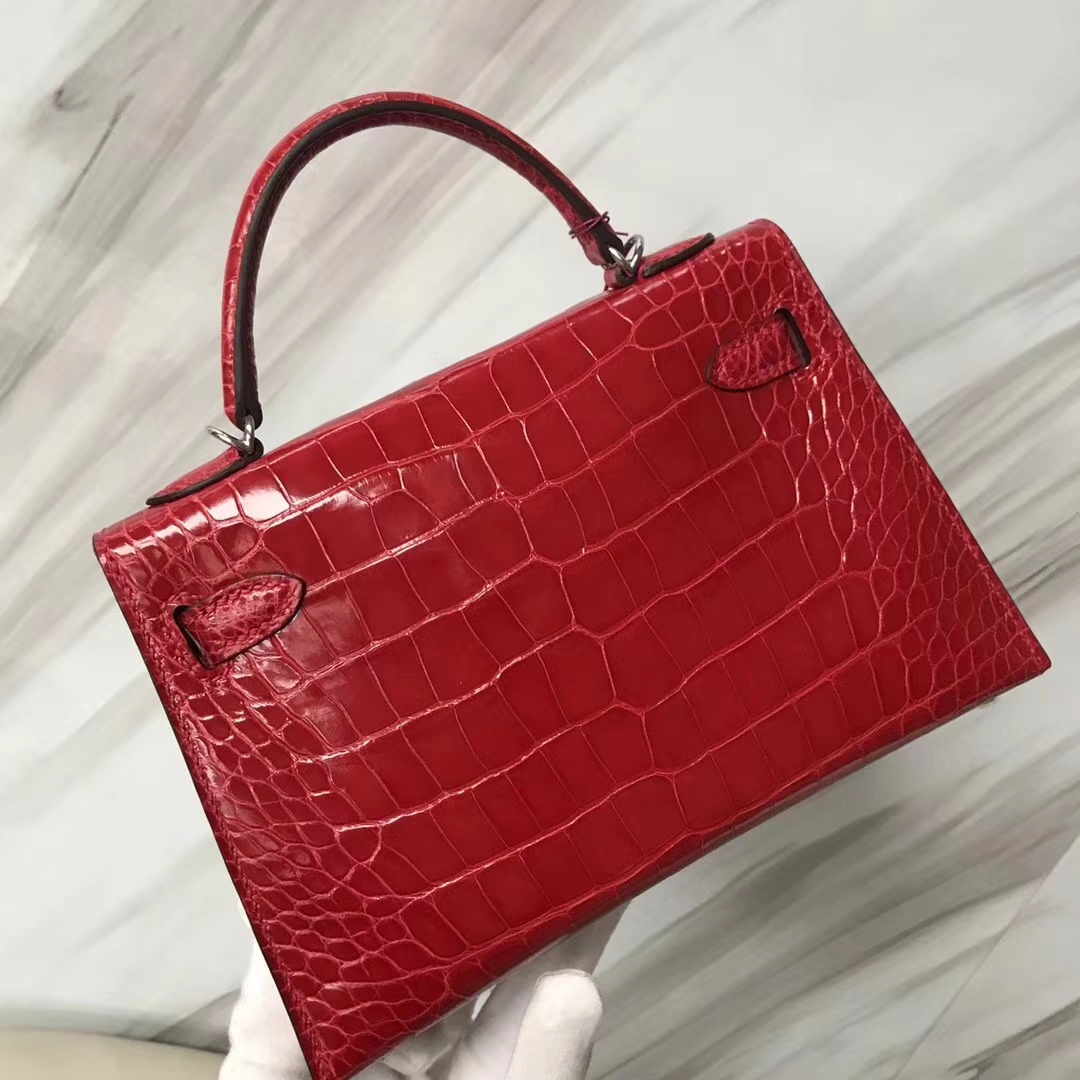 Hermès（爱马仕）Minikelly 亮面框框鳄鱼 ck95法拉利红 顶级工艺 蜡线全手工 银扣 2代 19cm