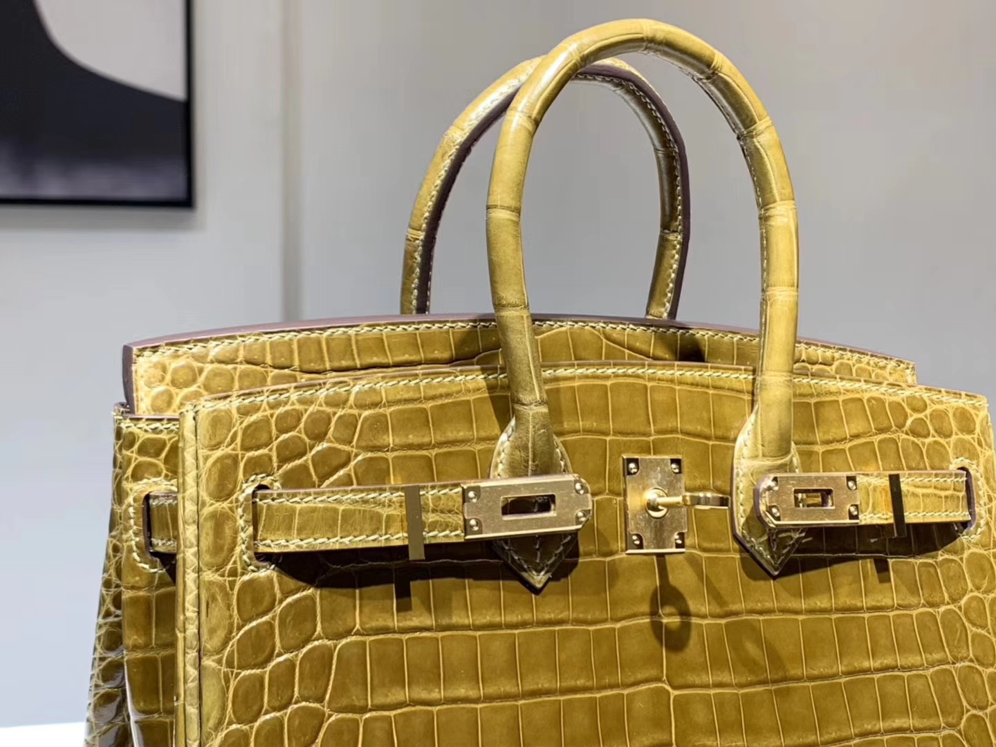Hermès（爱马仕）Brikin铂金包 鳄鱼皮 焦糖杏色 25cm