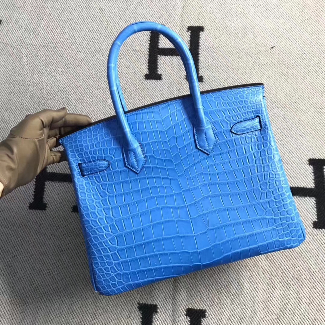 Hermès（爱马仕）Birkin 铂金包 野生雾面湾鰐 7W 伊兹密尔蓝 专柜品质 30cm 现货
