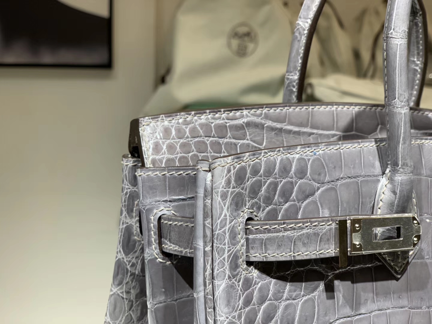 Hermès（爱马仕）Brikin铂金包 鳄鱼皮 沥青灰 现货 25cm