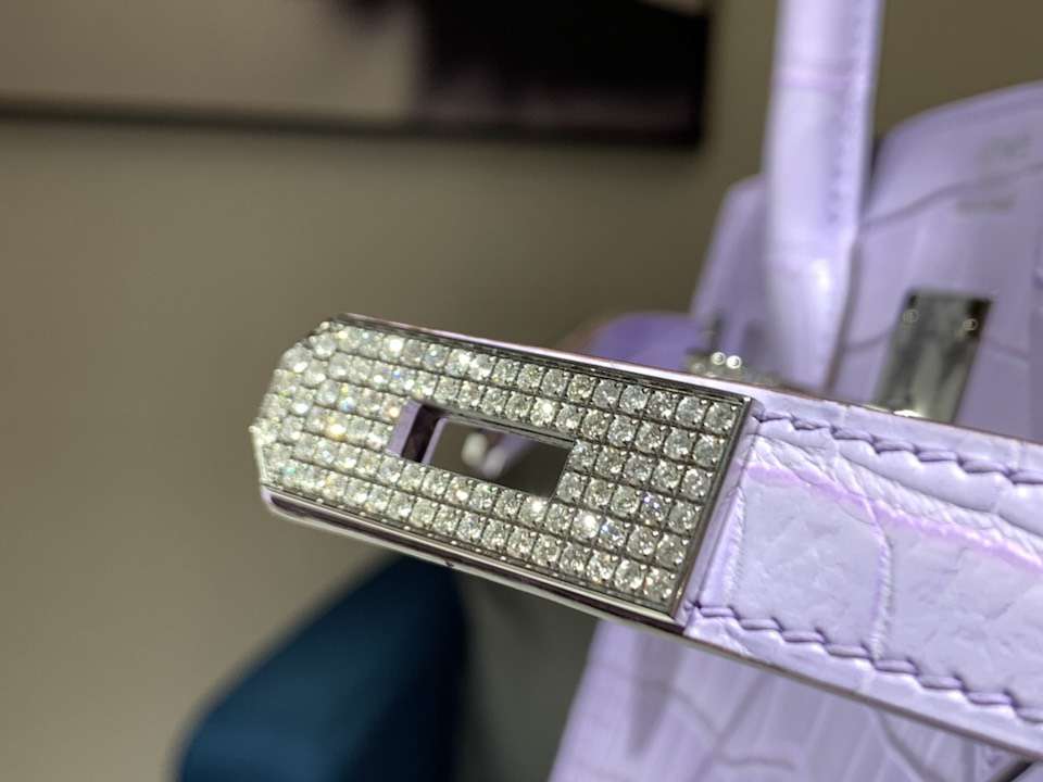 Hermès（爱马仕）Birkin 铂金包 香芋紫 带钻银扣 鳄鱼皮 纯手工 25cm