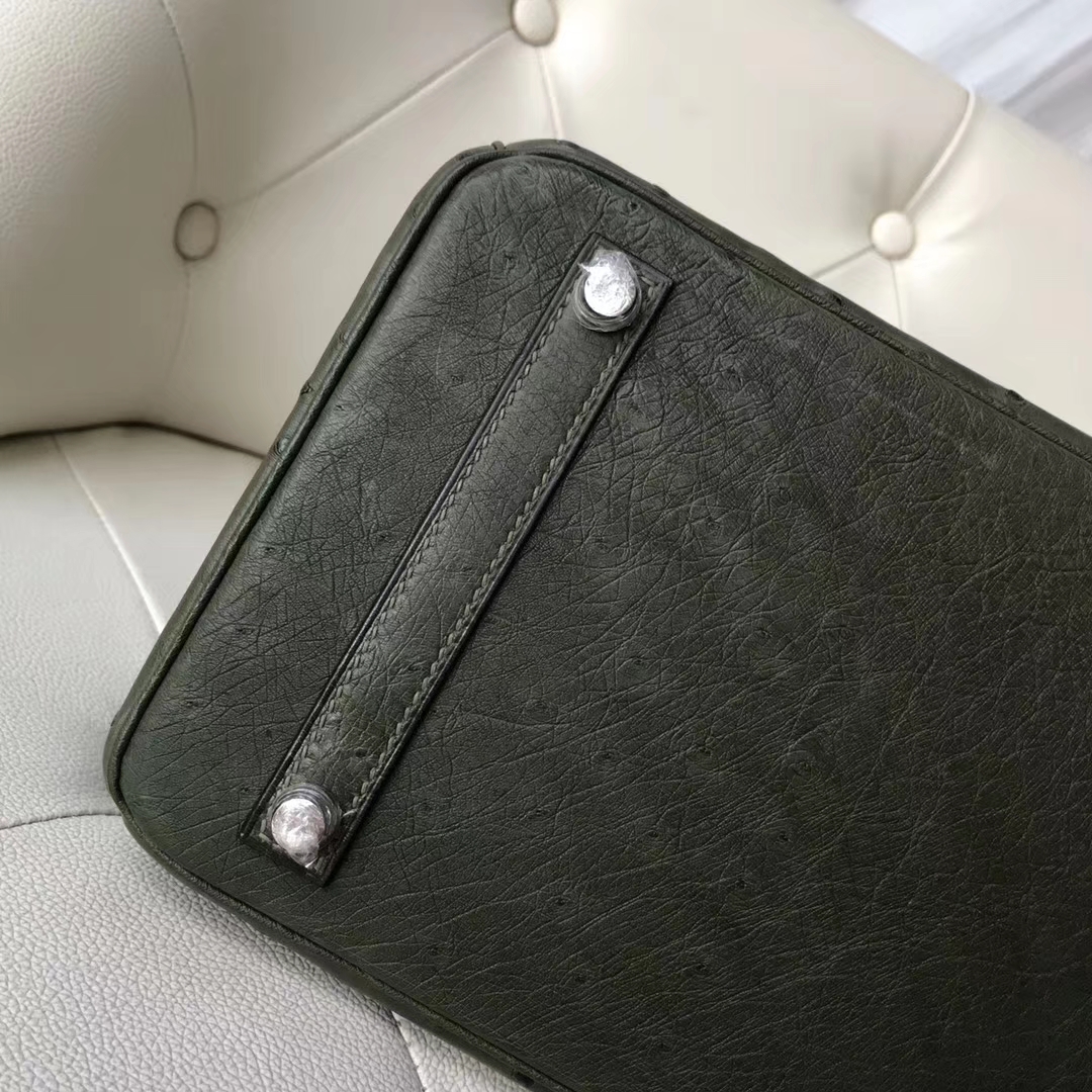 Hermès（爱马仕）Birkin kk鸵鸟 v6丛林绿 顶级工艺 蜡线全手工 银扣 30cm