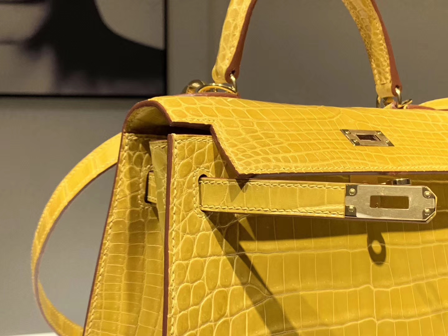 Hermès（爱马仕）Kelly 凯莉包 鳄鱼皮 9D 琥珀黄 25cm
