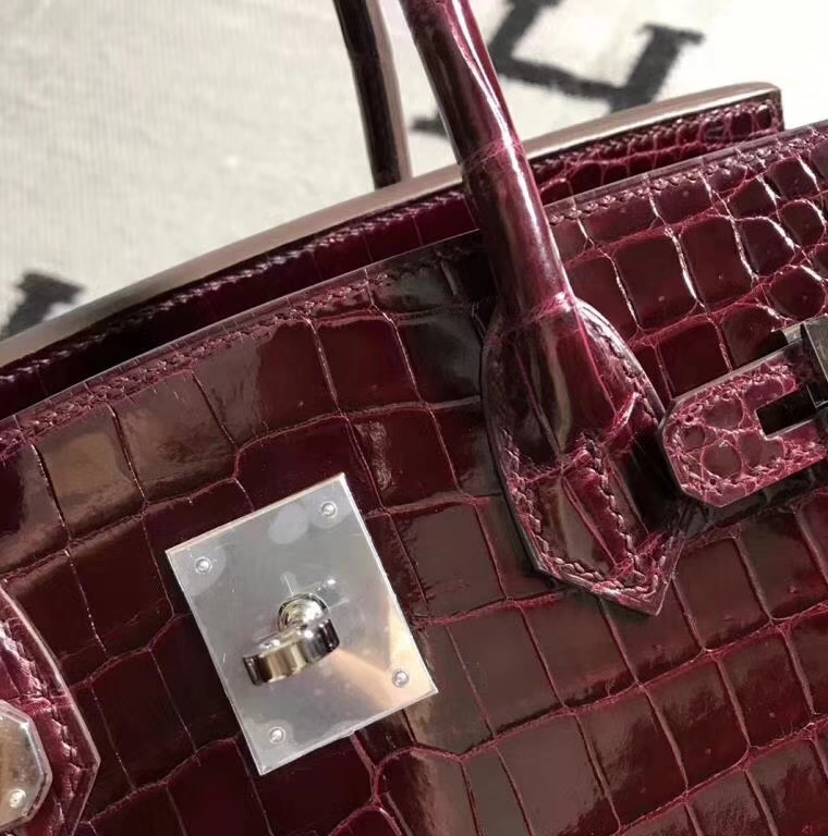 Hermès（爱马仕）Birkin 铂金包 野生湾鳄 酒红色极品 30cm 现货