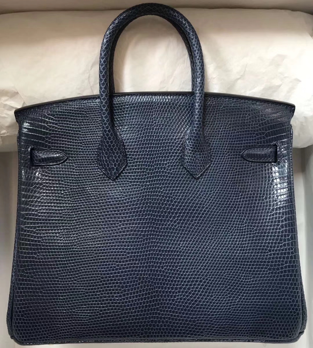 Hermès（爱马仕）Birkin lizard进口蜥蜴皮 ck73宝石蓝 顶级工艺 蜡线全手工 金扣 25cm