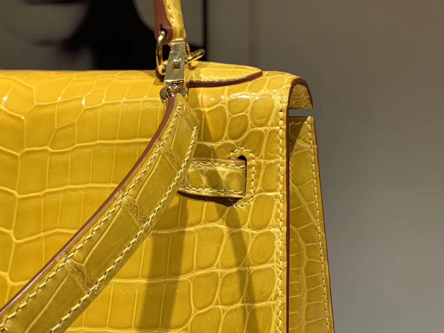 Hermès（爱马仕）Kelly 凯莉包 鳄鱼皮 9D 琥珀黄 25cm