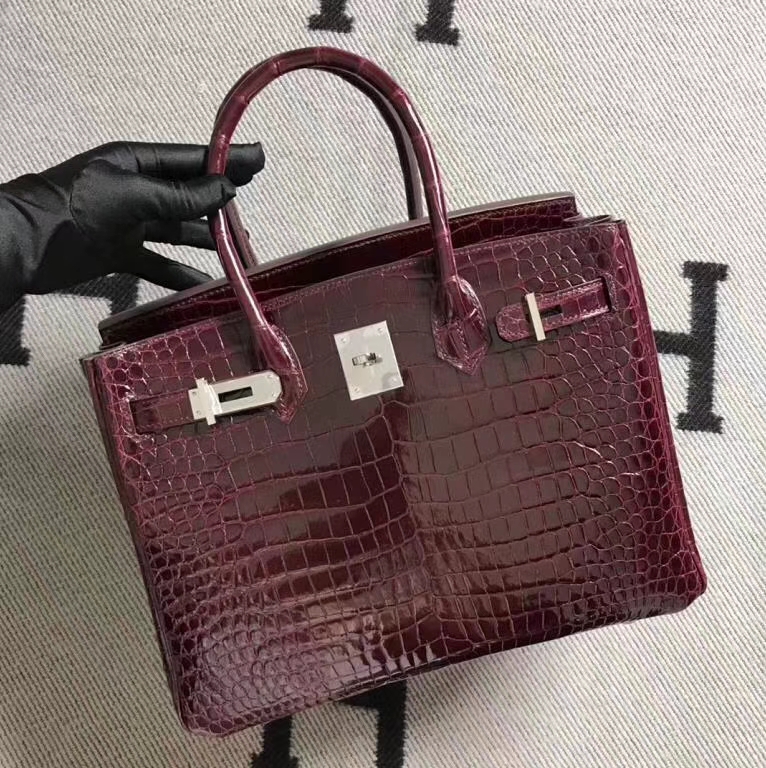 Hermès（爱马仕）Birkin 铂金包 野生湾鳄 酒红色极品 30cm 现货