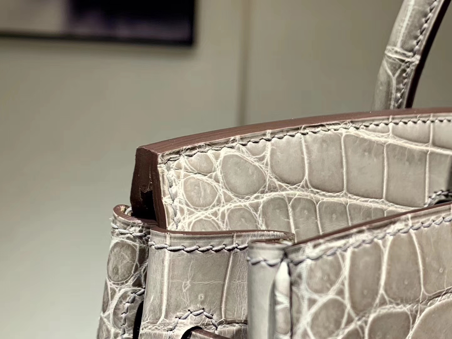 Hermès（爱马仕）Brikin 铂金包 鳄鱼皮 珍珠灰 30cm
