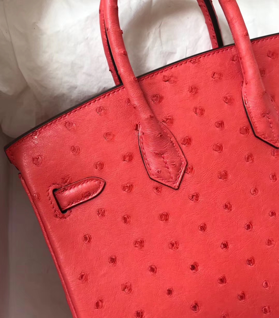 Hermès（爱马仕）Birkin ostrich kk鸵鸟 A5杜鹃红 顶级工艺 蜡线全手工 银扣 25cm