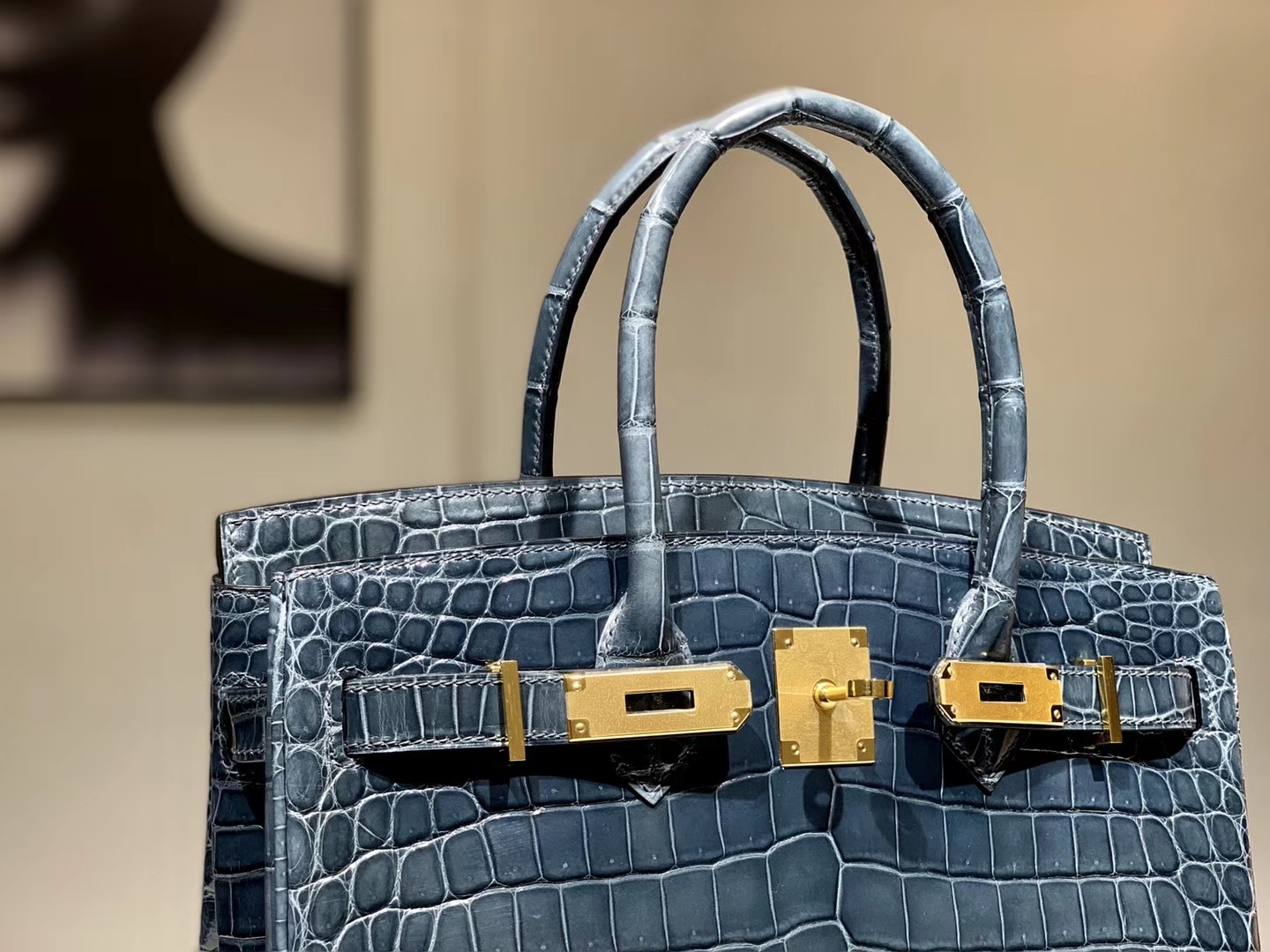 Hermès（爱马仕）Brikin铂金包 鳄鱼皮 风暴蓝 30cm