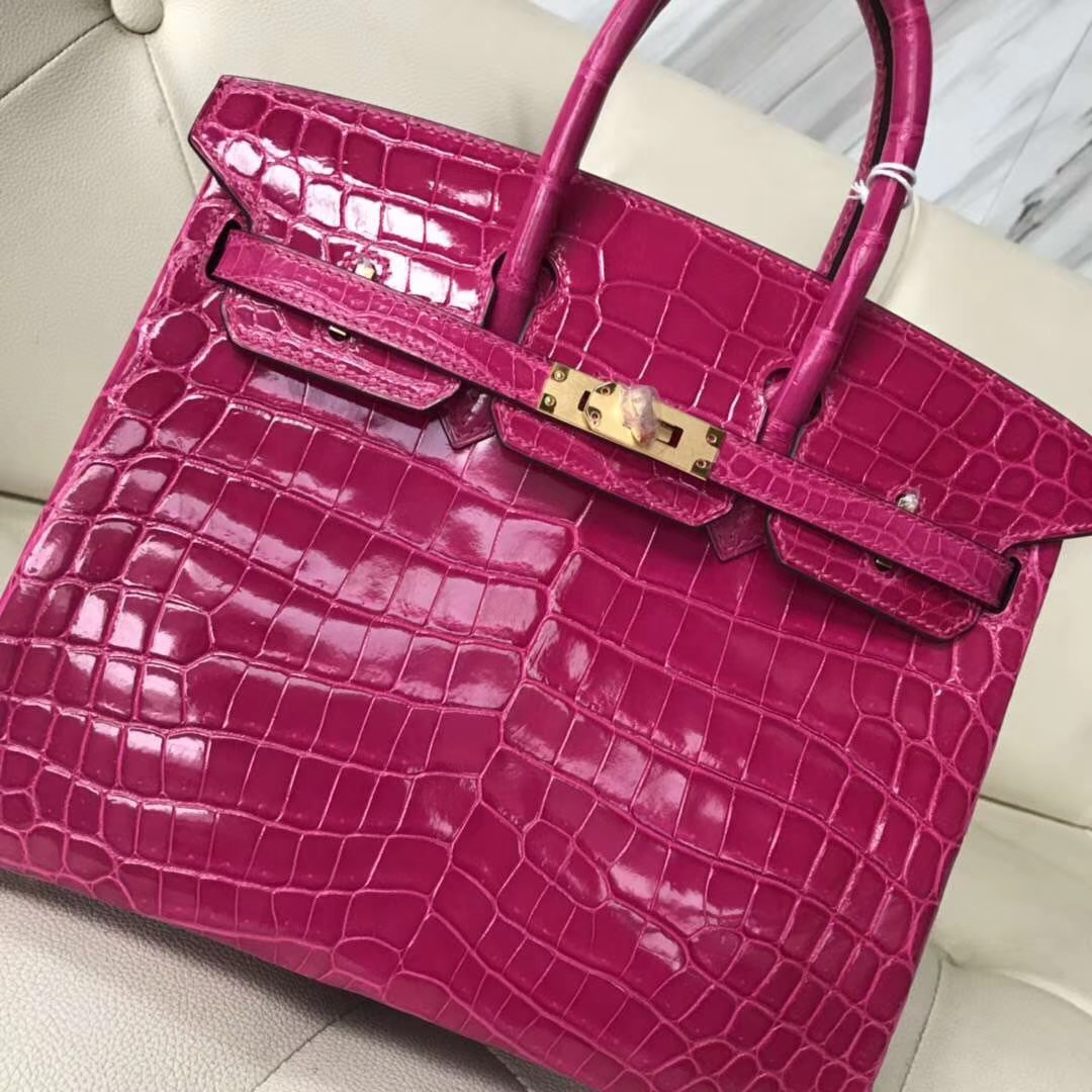 Hermès（爱马仕）Birkin Crocodile shiny 亮面鳄鱼  J5 天方夜谭粉紫 金扣 现货 25cm
