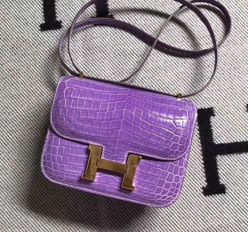 Hermès（爱马仕）Constance 空姐包 薰衣草紫 19cm 金扣 现货