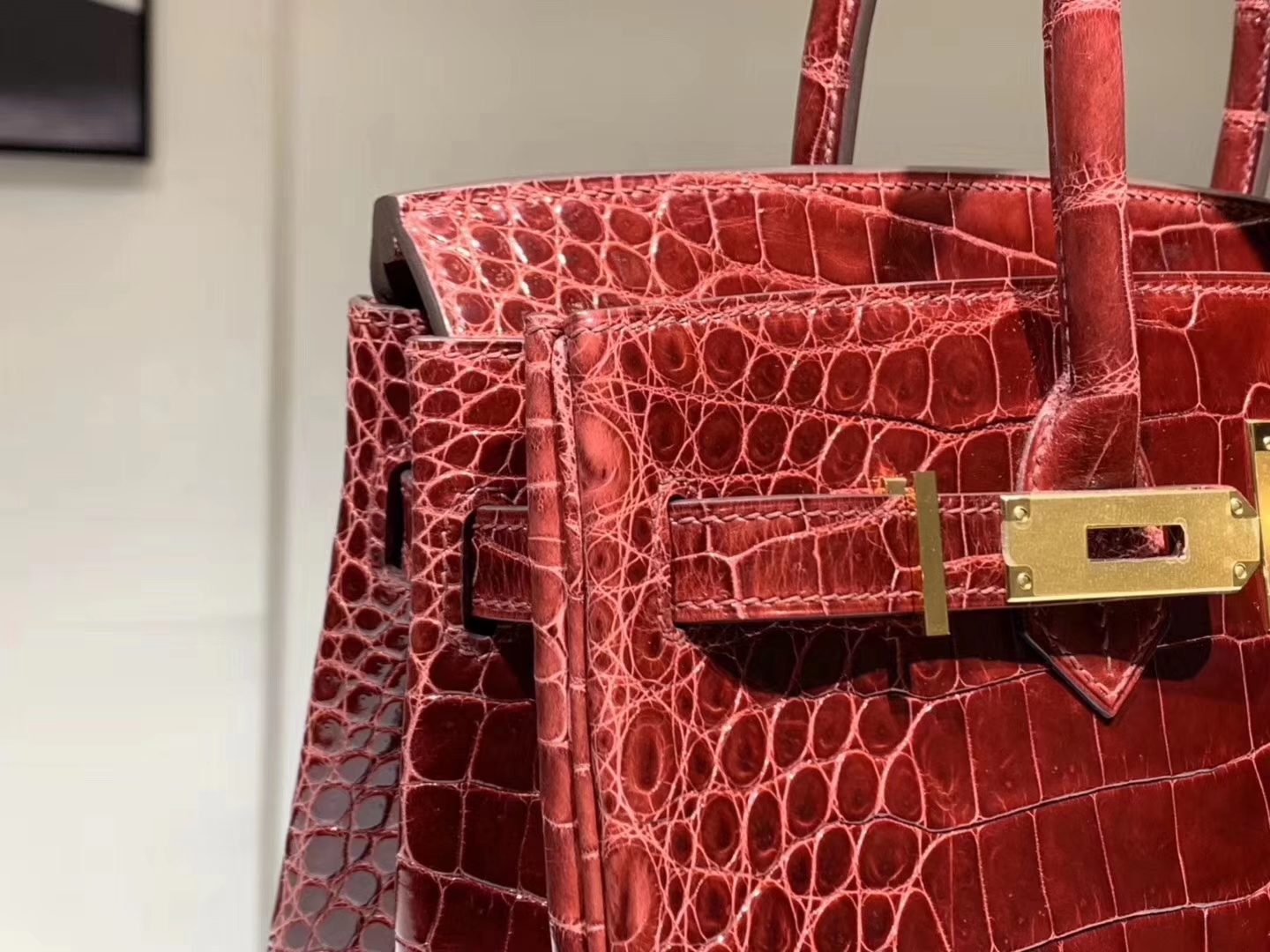 Hermès（爱马仕）Brikin铂金包 鳄鱼皮 波尔多酒红 30cm