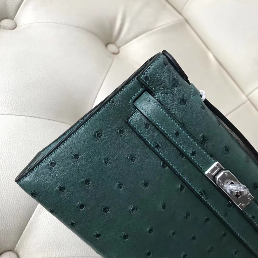 Hermès(爱马仕)Mini Kelly ostrich kk鸵鸟 顶级鸵鸟皮 Z6孔雀绿 蜡线全手工 银扣 22cm-拉尔森鳄鱼皮具定制 - 爱马仕包包官网 Hermès(爱马仕)Mini Kelly ostrich kk鸵鸟 顶级鸵鸟皮 Z6孔雀绿 蜡线全手工 银扣 22cm