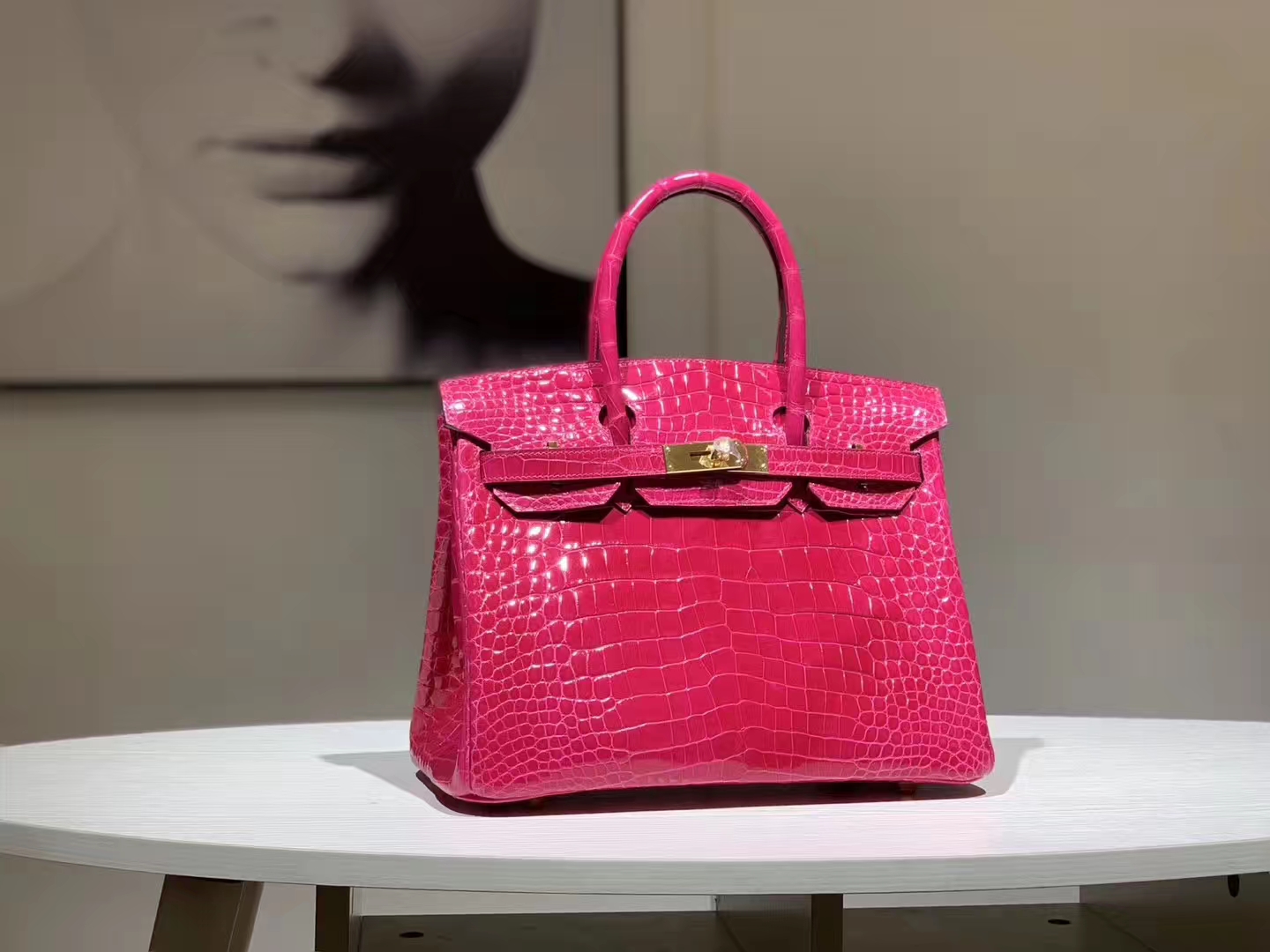 Hermès（爱马仕）Brikin铂金包 鳄鱼皮 玫红色 30cm 现货